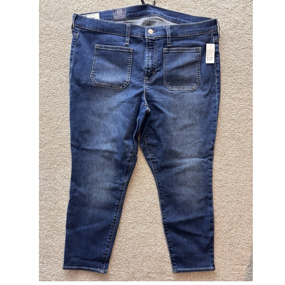 Gap True Skinny Mid Rise Jeans Womens 18 Petite (Fits 34x24) Blue Patch Pocket